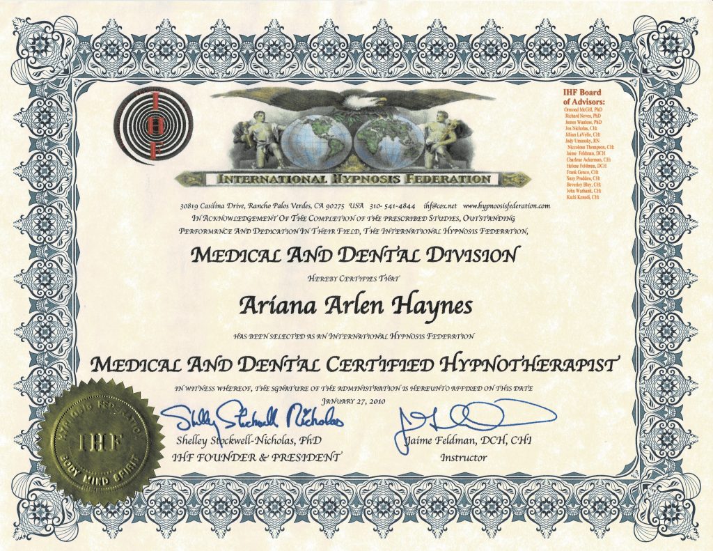 Certified hypnotherapist